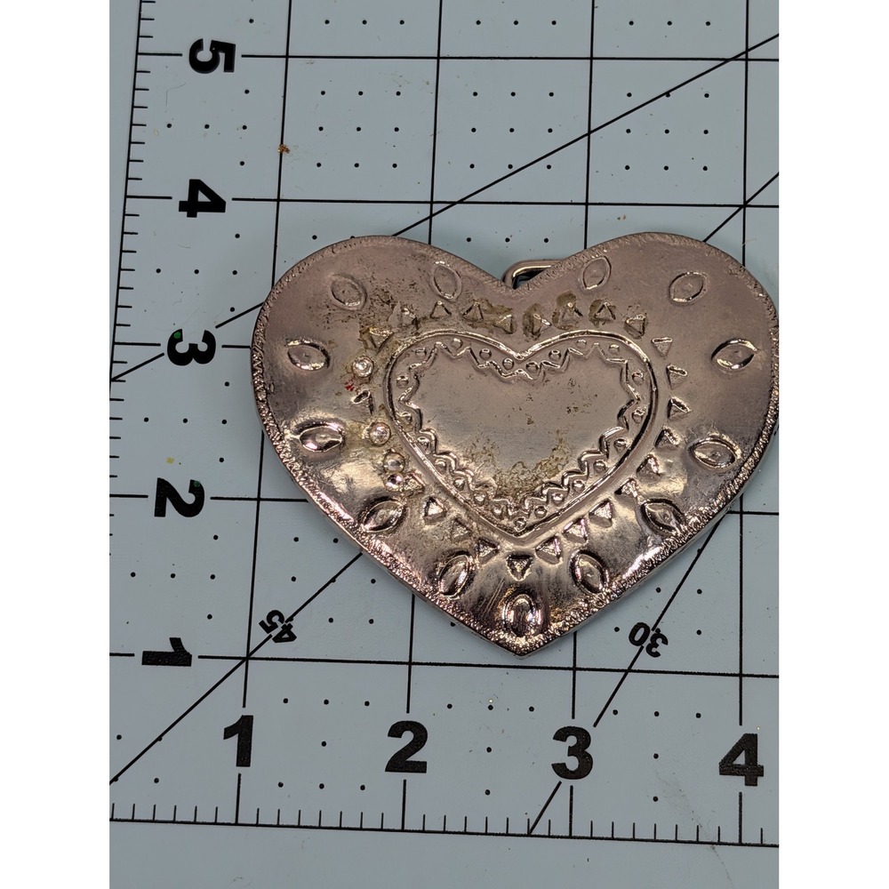 Heart Belt Buckle Womens Silver Metal Embossed Western Boho Rustic Cowgirl